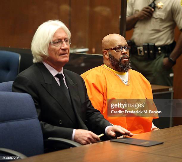 Attorney Thomas Mesereau and Marion "Suge" Knight appear in Los Angeles court for a Pretrial Hearing at the Clara Shortridge Foltz Criminal Justice...