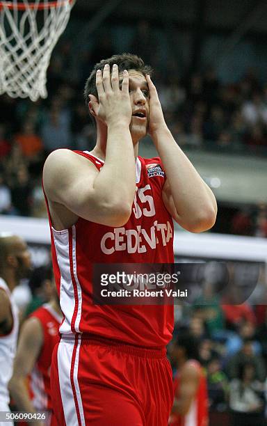 Marko Arapovic, #35 of Cedevita during the Turkish Airlines Euroleague Basketball Top 16 Round 4 game between Cedevita Zagreb v Anadolu Efes Istanbul...
