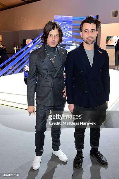 Carl Jakob Haupt and David Kurt Karl Roth attend the Baldessarini show during the Mercedes-Benz Fashion Week Berlin Autumn/Winter 2016 at Brandenburg...