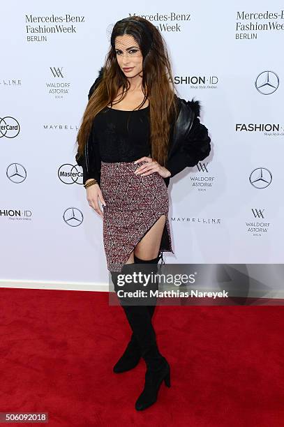 Joanna Tuczynska attends the Tulpen Design show during the Mercedes-Benz Fashion Week Berlin Autumn/Winter 2016 at Brandenburg Gate on January 21,...