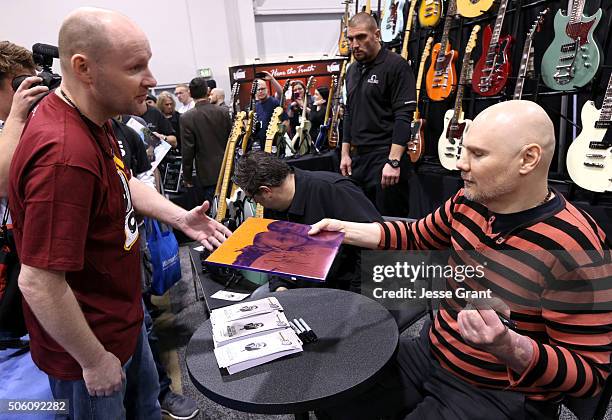 Musician Billy Corgan signs autographs at the 2016 NAMM Show Opening Day at the Anaheim Convention Center on January 21, 2016 in Anaheim, California.