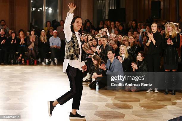 William Fan attends his show as part of Der Berliner Mode Salon during the Mercedes-Benz Fashion Week Berlin Autumn/Winter 2016 at Kronprinzenpalais...