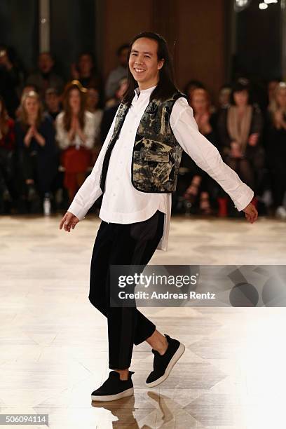 William Fan attends his show as part of Der Berliner Mode Salon during the Mercedes-Benz Fashion Week Berlin Autumn/Winter 2016 at Kronprinzenpalais...