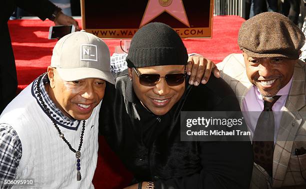 Russell Simmons, LL Cool J and Kevin Liles attend the ceremony honoring LL Cool J with a Star on The Hollywood Walk of Fame held on January 21, 2016...