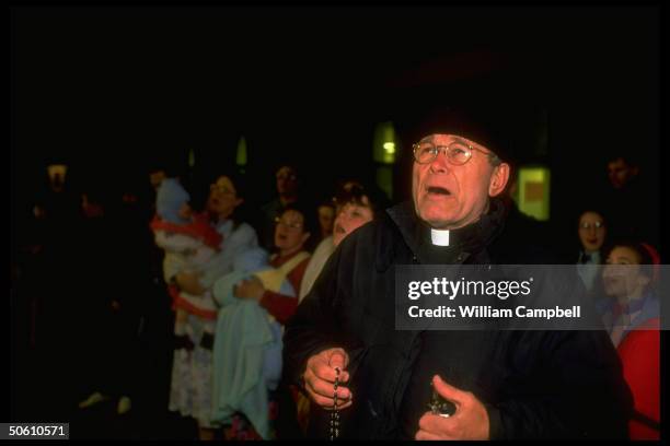 Rev. Norman Weslin, Catholic priest ldr. Of radical pro-life Lambs of Christ leading protest against jailing of Lambs anti-abortion activist.