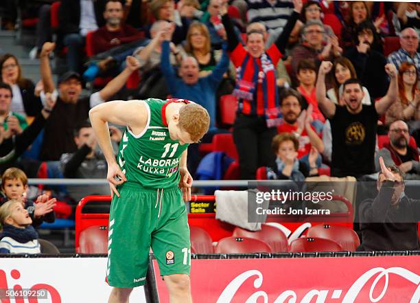 Jaka Blazic, #11 of Laboral Kutxa Vitoria Gasteiz in action during the Turkish Airlines Euroleague Basketball Top 16 Round 4 game between Laboral...