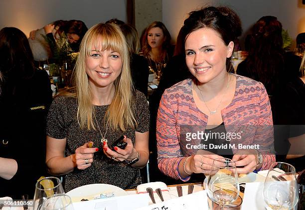 Sarah Cox and Emer Kenny attend Smashbox Influencer Dinner hosted by Lauren Laverne on January 21, 2016 in London, England.