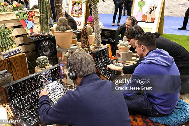 Convention goers experience the exhibits at the at the 2016 NAMM Show Opening Day at the Anaheim Convention Center on January 21, 2016 in Anaheim,...