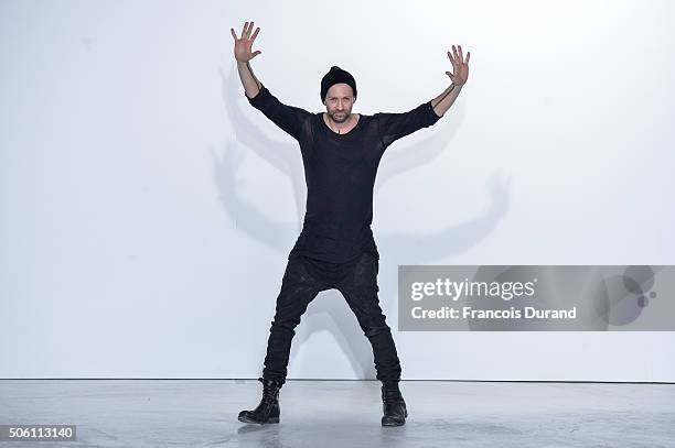 Designer Boris Bidjan Saberi acknoledge the applause of the public after the Boris Bidjan Saberi Menswear Fall/Winter 2016-2017 show as part of Paris...