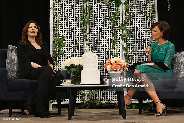 Nigella Lawson speaks with Natarsha Belling during a Business Chicks function at Westin Hotel on January 22, 2016 in Sydney, Australia.