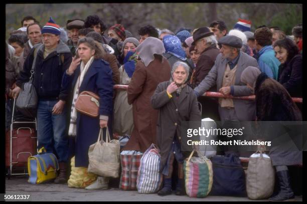 Abkhazians waiting to cross into neighboring Russia to sell goods, ethnic peoples of Black Sea autonomous Abkhazia waging civil war for independence...