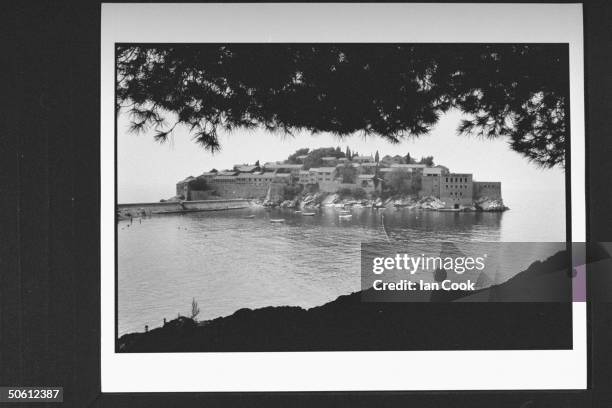 Overall view of the picturesque island of Sveti Stefan on the Adriatic where former US chess champion Bobby Fischer & Soviet challenger Boris Spassky...