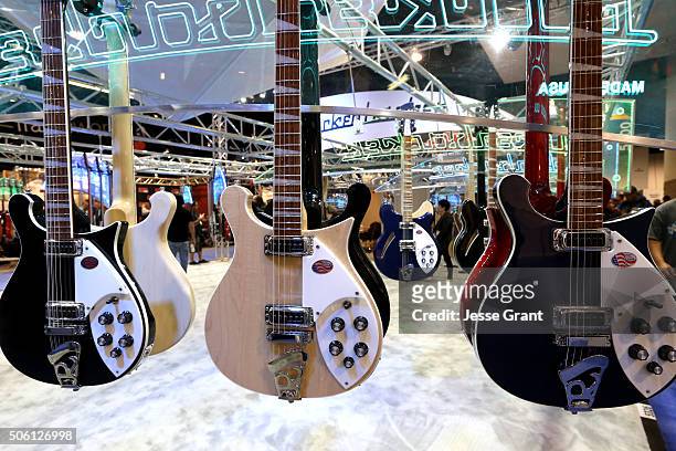 Exhibitors display their merchandise at the 2016 NAMM Show Opening Day at the Anaheim Convention Center on January 21, 2016 in Anaheim, California.