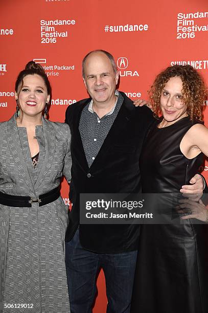 Directors Heidi Ewing and Rachel Grady pose with Executive Producer of American Masters Michael Kantor at the "Norman Lear: Just Another Version Of...