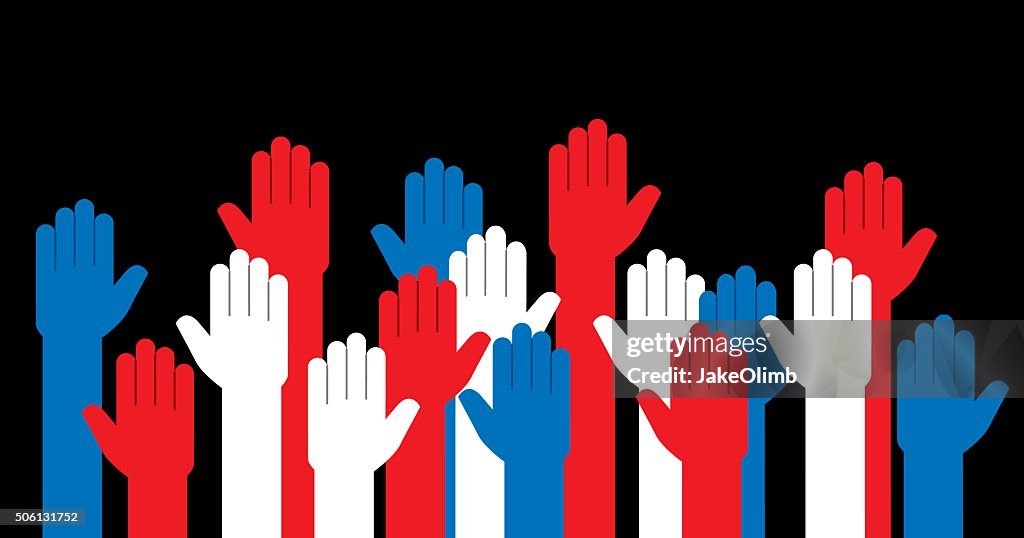 Hands Red White and Blue Raised