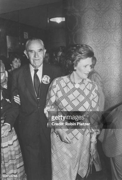 Politico Averell Harriman and wife Pamela attending a Dem. Party fund raiser at the Statler Hotel, NYC.