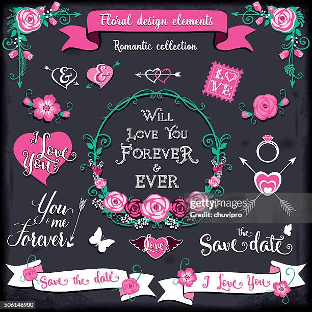 floral design elements romantic collection - save the date stock illustrations