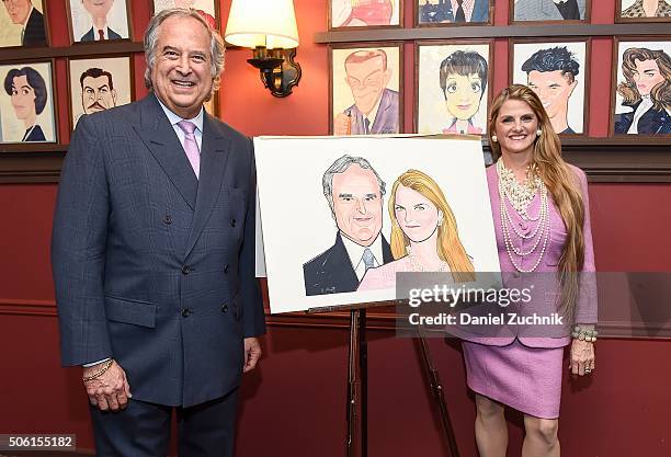 Stewart F. Lane And Bonnie Comley pose during their Sardi's Portraits Unveiling at Sardi's on January 21, 2016 in New York City.