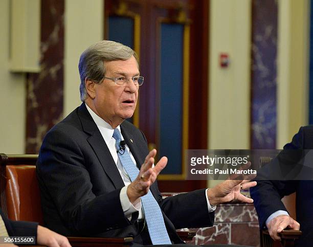 Former Senate Majority Leaders Tom Daschle and Trent Lott discuss their new co-authored book "Crisis Point" and reaching across the aisle to make the...