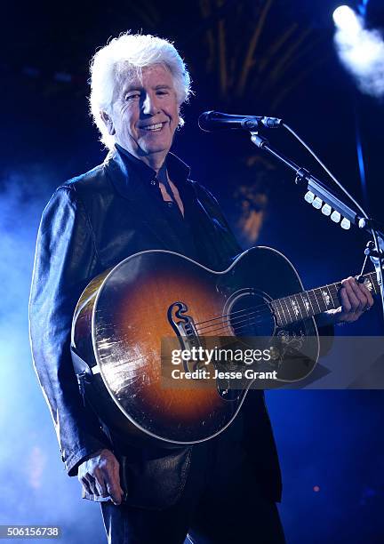 Singer-songwriter Graham Nash perfroms on stage at the 2016 NAMM Show Opening Day at the Anaheim Convention Center on January 21, 2016 in Anaheim,...