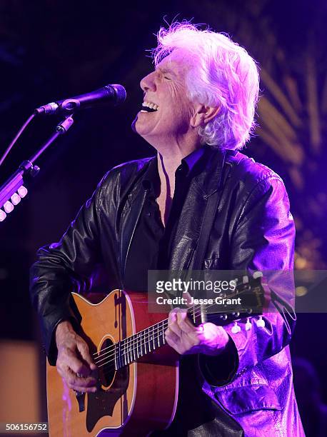 Singer-songwriter Graham Nash perfroms on stage at the 2016 NAMM Show Opening Day at the Anaheim Convention Center on January 21, 2016 in Anaheim,...