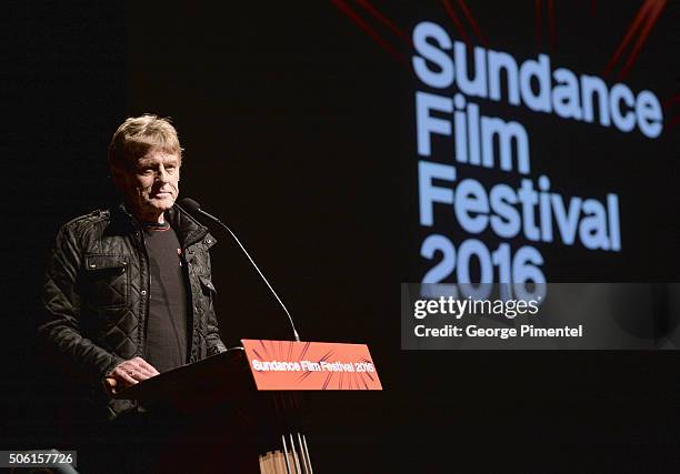 Sundance Institute President and Founder Robert Redford speaks at the "Norman Lear: Just Another Version Of You" Premiere during the 2016 Sundance...