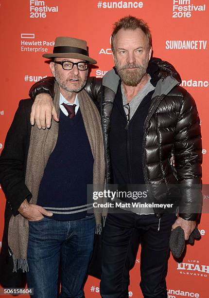 Actor Fisher Stevens and musician Sting attend the "Sky Ladder: The Art Of Cai Guo-Qiang" Premiere during the 2016 Sundance Film Festival at The Marc...