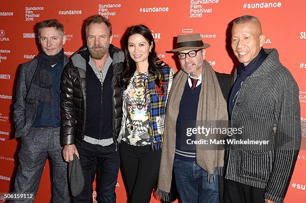 Filmmaker Kevin Macdonald, musican Sting, producer Wendi Murdoch, actor Fisher Stevens, and artist Cai Guo-Qiang attend the "Sky Ladder: The Art Of...