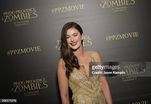 Actress Millie Brady attends the premiere of Screen Gems' "Pride And Prejudice And Zombies" on January 21, 2016 in Los Angeles, California.