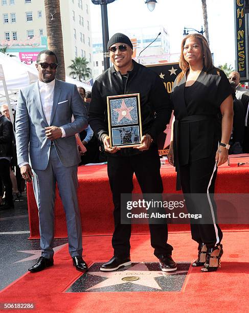 Rappers Sean Combs, LL Cool J and Quenn Latifah at the Star On The Hollywood Walk of Fame Ceremony held on January 21, 2016 in Hollywood, California.