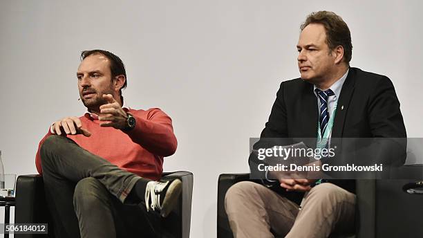 Former football player Jens Nowotny reacts during Day 1 of the DFB Science Congress at Steigenberger Airport Hotel on January 21, 2016 in Frankfurt...