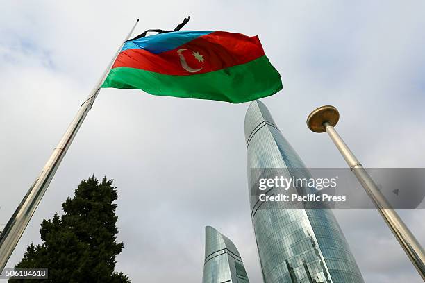 Azerbaijan Flag in the Alley of Martyrs. Azerbaijan marks the 26th anniversary of the Black January crackdown of the Azerbaijani independence...