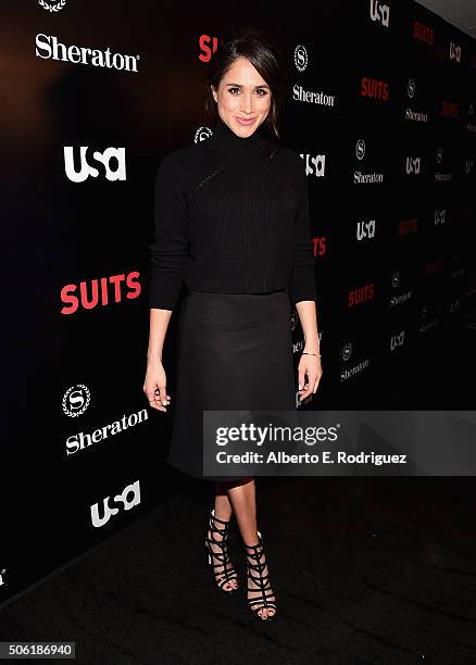 Actress Meghan Markle attends the premiere of USA Network's "Suits" Season 5 at the Sheraton Los Angeles Downtown Hotel on January 21, 2016 in Los...