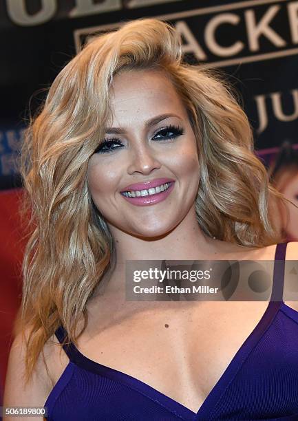 Adult film actress Alexis Texas poses at the Jules Jordan Video booth at the 2016 AVN Adult Entertainment Expo at the Hard Rock Hotel & Casino on...