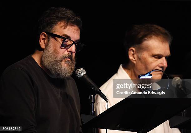 Director Mark Romanek and actor Fred Willard perform onstage at the Film Independent Live Read of "Dr. Strangelove" with guest director Mark Romanek...