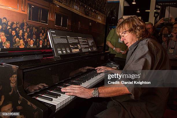 Keyboardist Keith Emerson of Emerson, Lake & Palmer performs at the Casio booth at NAMM Show - Day 1 at Anaheim Convention Center on January 21, 2016...