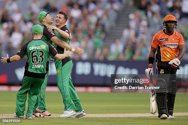 Dejected Michael Carberry of the Perth Scorchers walks from the field after being dismissed by Daniel Worrall of the Melbourne Stars during the Big...