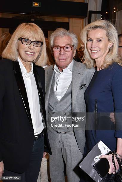 Mireille Darc, Jean-Daniel LorieuxÊand Laura Restelli Brizard attend the Mireille Darc Photo Exhibition Preview at Artcurial on January 21, 2016 in...
