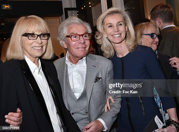 Mireille Darc, Jean-Daniel LorieuxÊand Laura Restelli Brizard attend the Mireille Darc Photo Exhibition Preview at Artcurial on January 21, 2016 in...