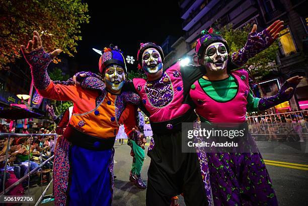 The group "La Gran Muñeca" during inaugural carnival parade in Montevideo, Uruguay on January 22, 2016. Groups in different categories attend a...