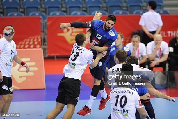 Nikola Karabatic of France during the 1 group match of the EHF European Men's Handball Championship between France and Belarus at Tauron Arena on...