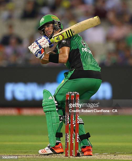 Kevin Pietersen of the Stars bats during the Big Bash League Semi Final match between the Melbourne Stars and the Perth Scorchers at the Melbourne...