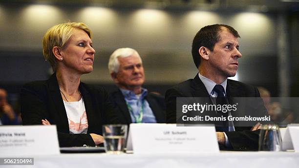 Doris Fitschen, manger of the German Women's National Football Team and Willi Hink of Deutscher Fussball Bund attend Day 2 of the DFB Science...