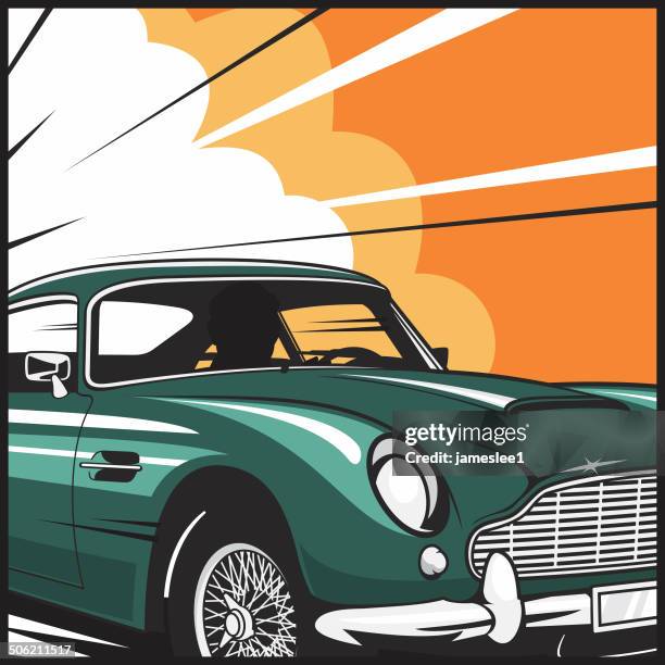 stockillustraties, clipart, cartoons en iconen met car chase - klassieke auto