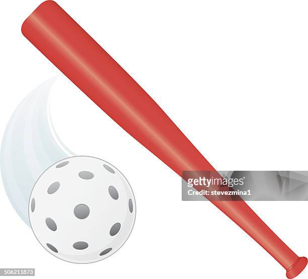 whiffle ball baseball bat - baseball bat and ball stock illustrations