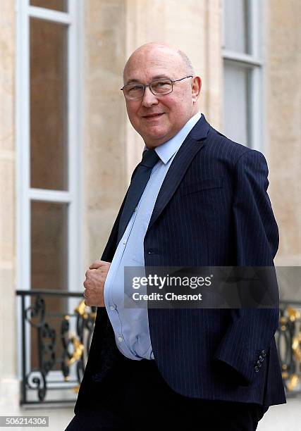 Michel Sapin, French Minister of Finance and the Public Accounts arrives at the Elysee Presidential Palace prior to a meeting with French President...