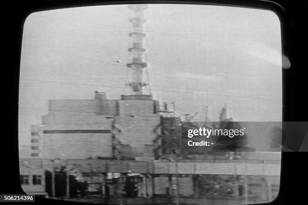 Soviet television showed, on April 30 this picture of the Chernobyl plant on which a half-destroyed building could be seen, but commentary said there...