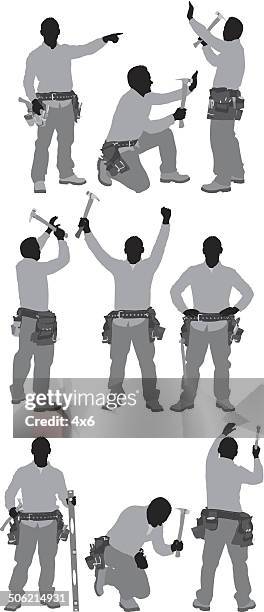 carpenter in various poses - stereotypically working class stock illustrations