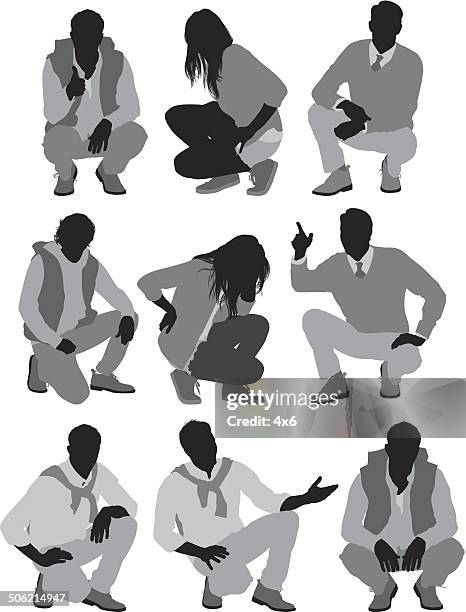 menschen sitzen in der kniebeuge - kneeling stock-grafiken, -clipart, -cartoons und -symbole