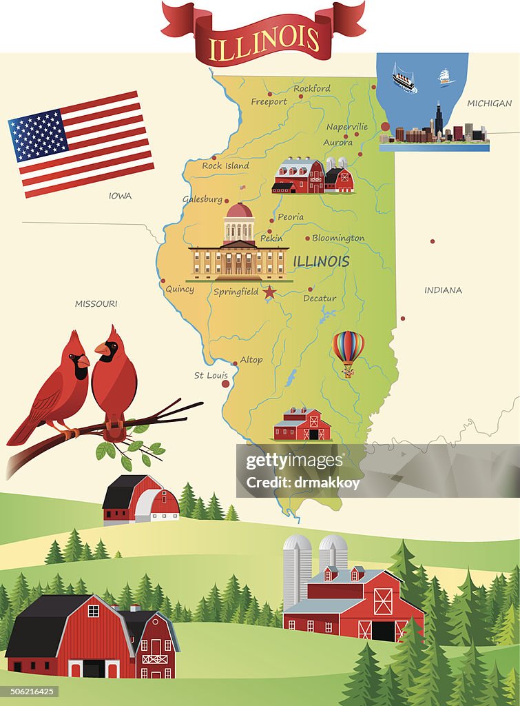 Cartoon map of Illinois